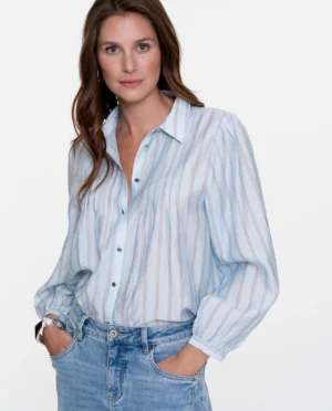 GEISHA Blouse stripes light blue