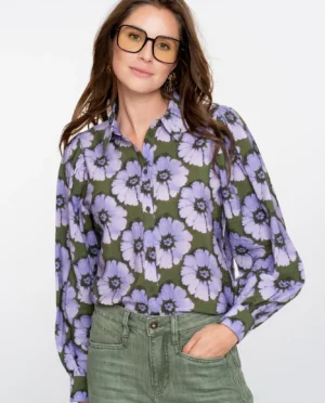 GEISHA Blouse flowers purple/green