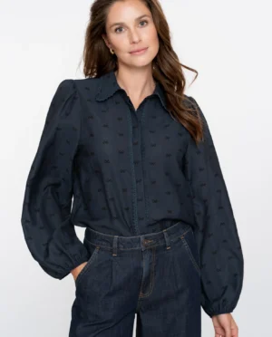 GEISHA Blouse with lace navy
