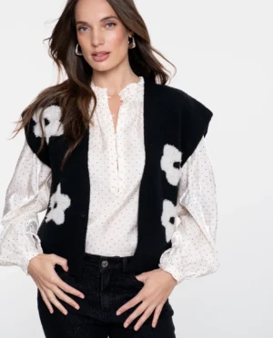 GEISHA Gilet flowers black/offwhite