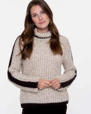 GEISHA Pullover stripe sleeve sand