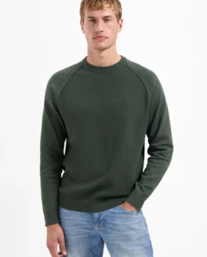 No-Excess Pullover waffle knit d green