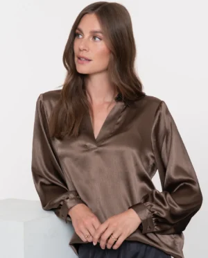 GEISHA Blouse shiny satin brown