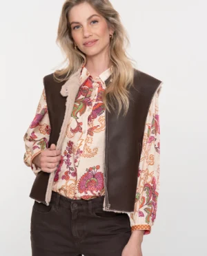 GEISHA Gilet lammy+zip brown