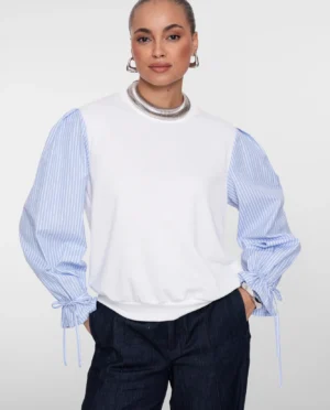 GEISHA Sweater striped sleeves white