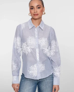 GEISHA Blouse flowers blue/offwhite