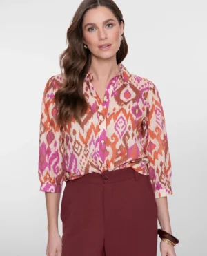 GEISHA Blouse ecru/brown/cassis