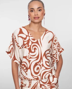 GEISHA Blouse ecru/tabacco