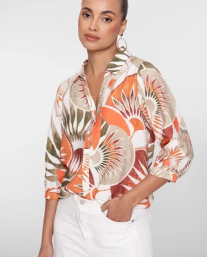 GEISHA Blouse orange/green/camel